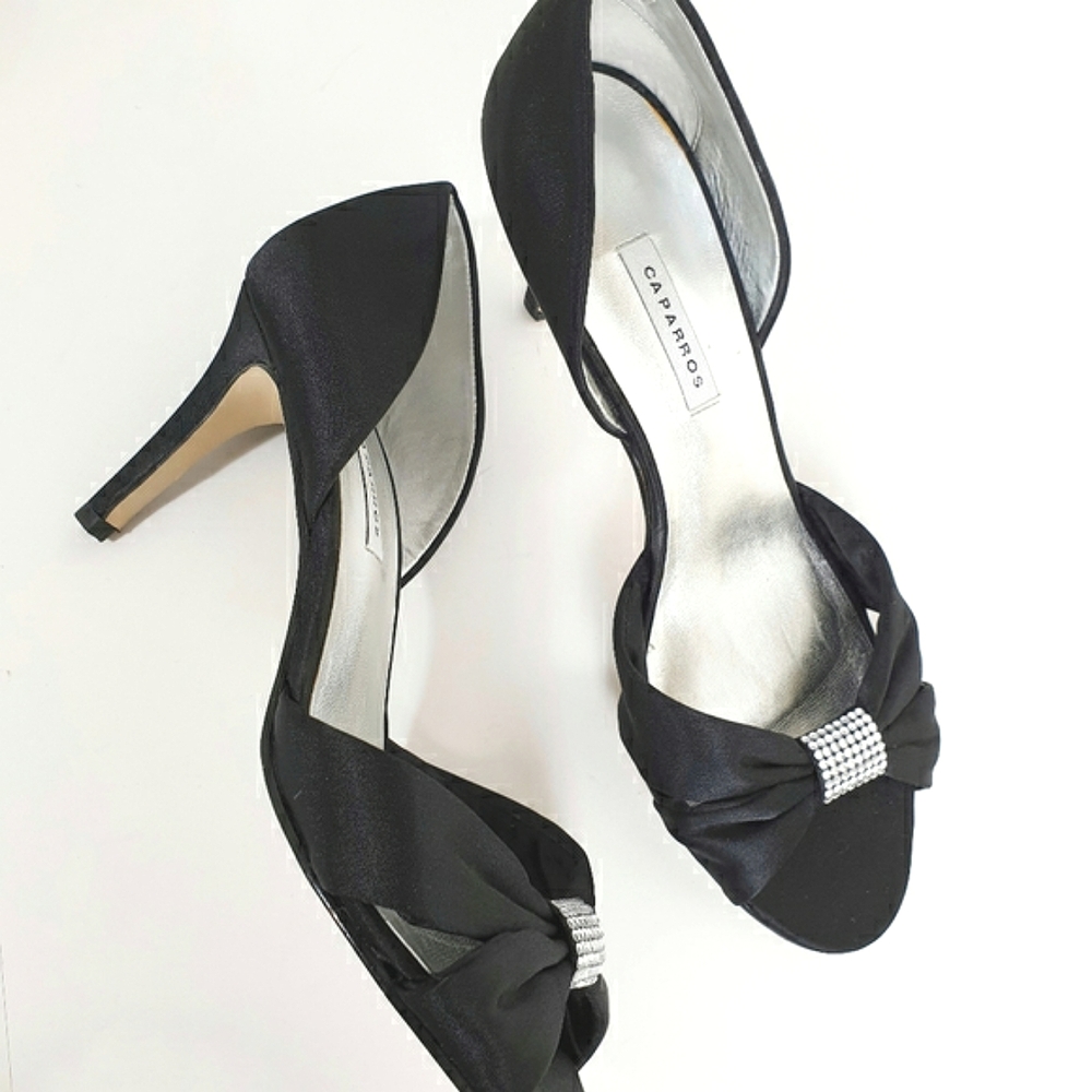 Caparros black satin d'orsay heels evening sandal black dress size 8.5